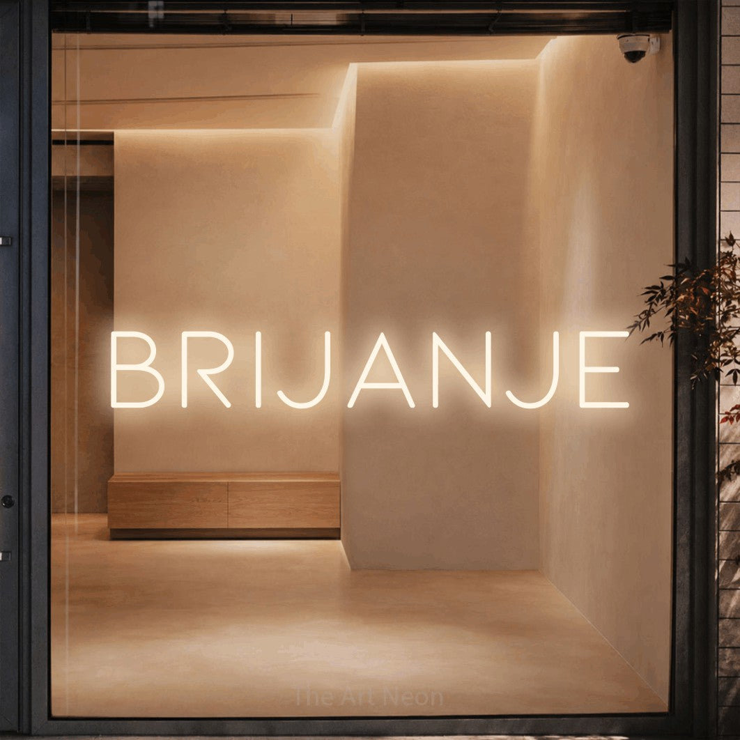 LED neon sign reading “BRIJANJE”, arranged in a single line.