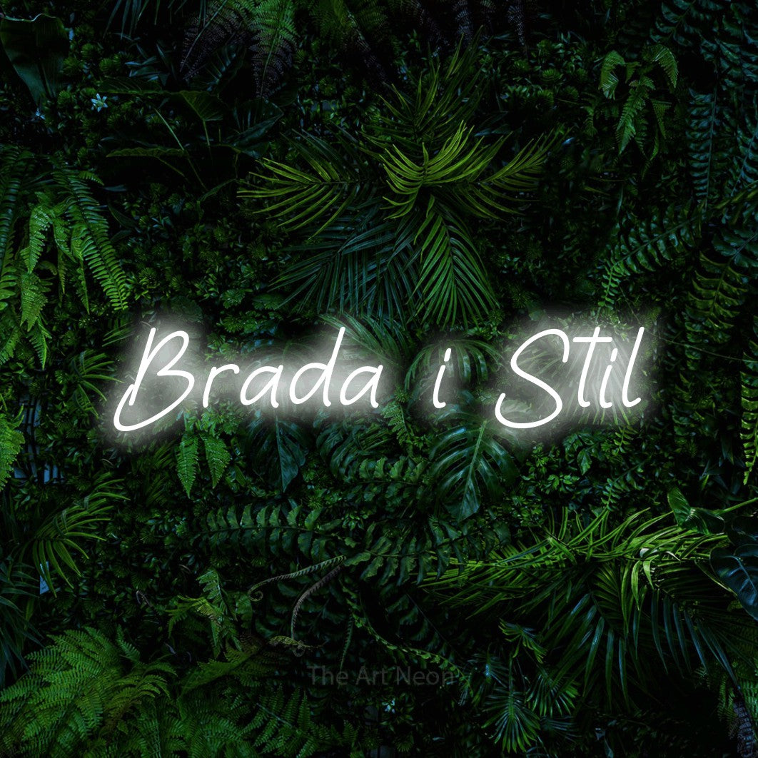LED neon sign reading “Brada i Stil”, arranged in a single line.