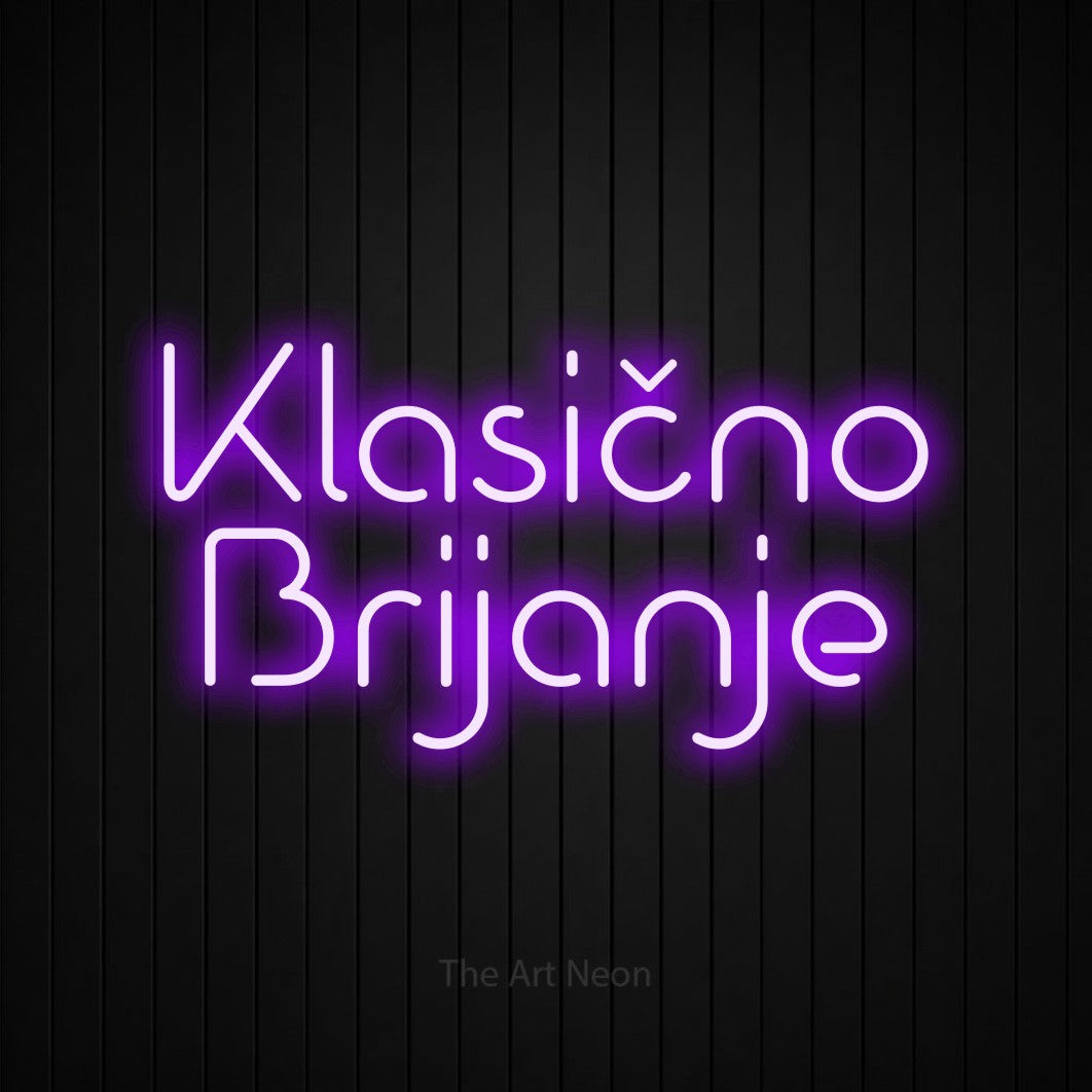 LED neon sign reading “Klasično Brijanje”, arranged in two lines.