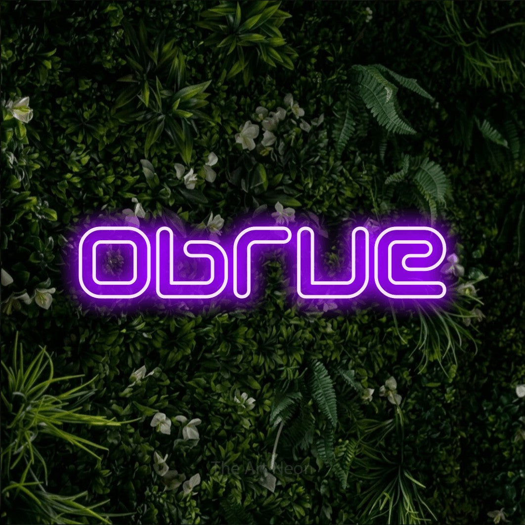 LED neon sign reading “obrve”, arranged in a single line.