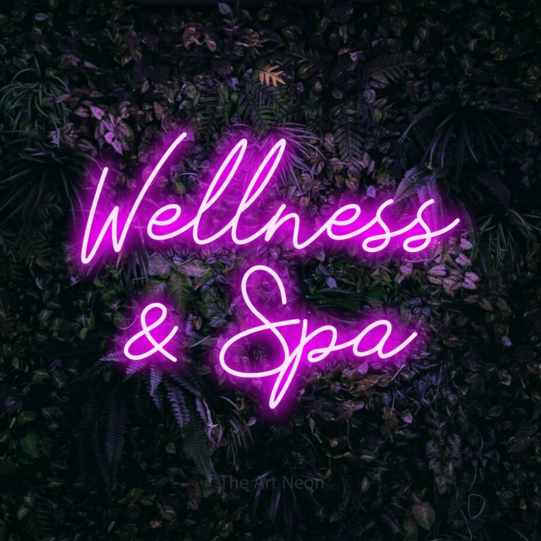 LED neon sign reading “Wellness & Spa”, arranged in two lines.