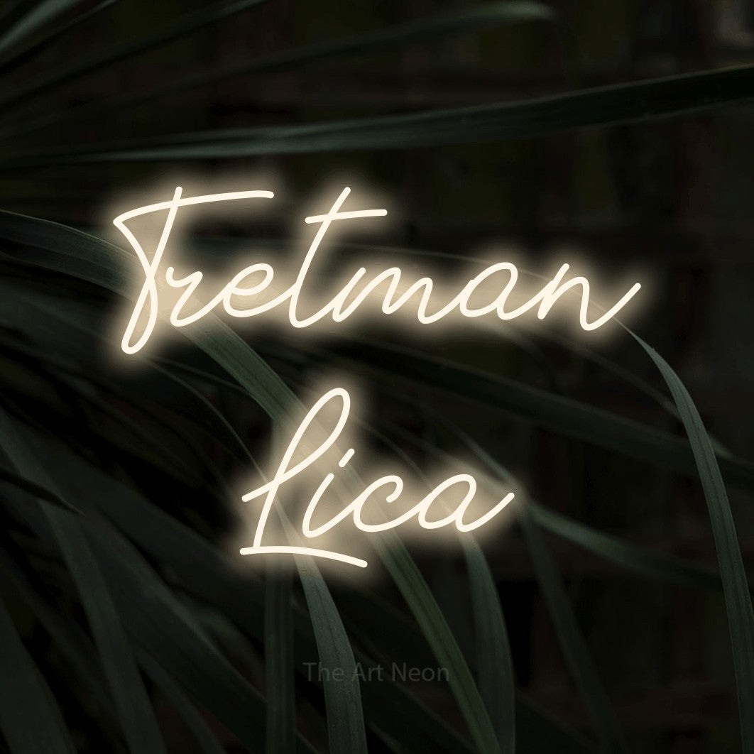 LED neon sign reading “Tretman Lica”, arranged in two lines.