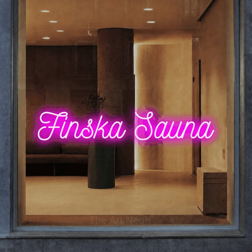 LED neon sign reading “Finska Sauna”, arranged in a single line.