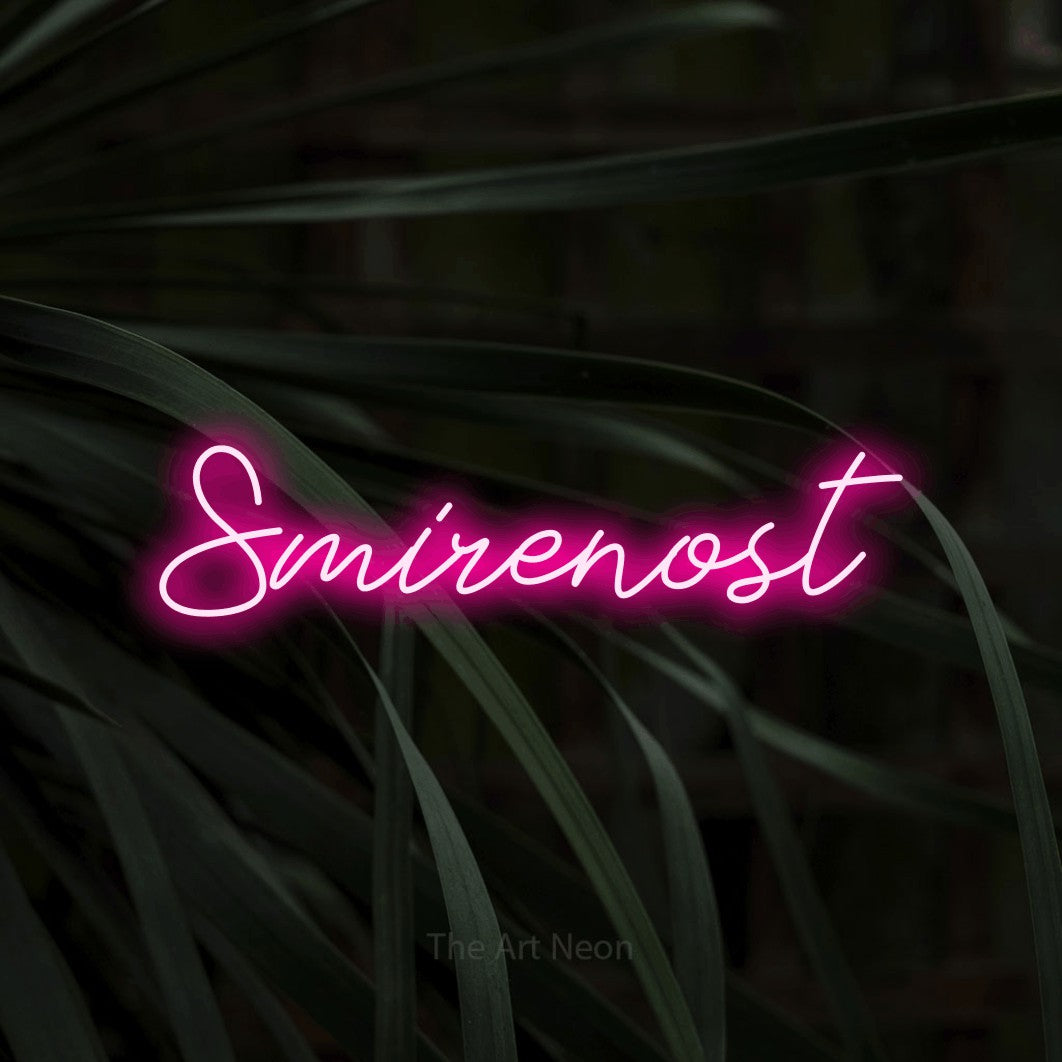 LED neon sign reading “Smirenost”, arranged in a single line.