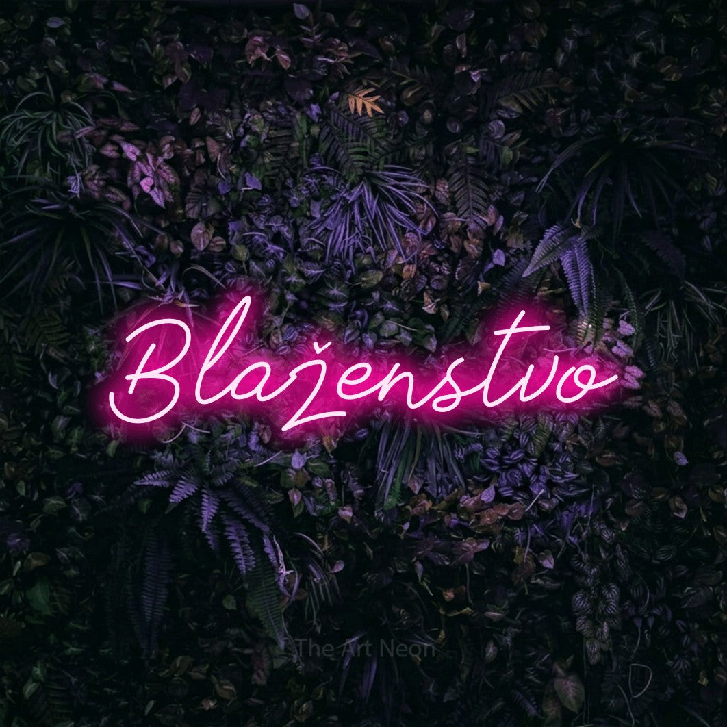 LED neon sign reading “Blaženstvo”, arranged in a single line.