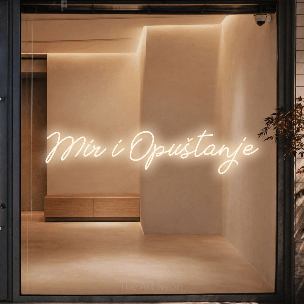 LED neon sign reading “Mir i Opuštanje”, arranged in a single line.
