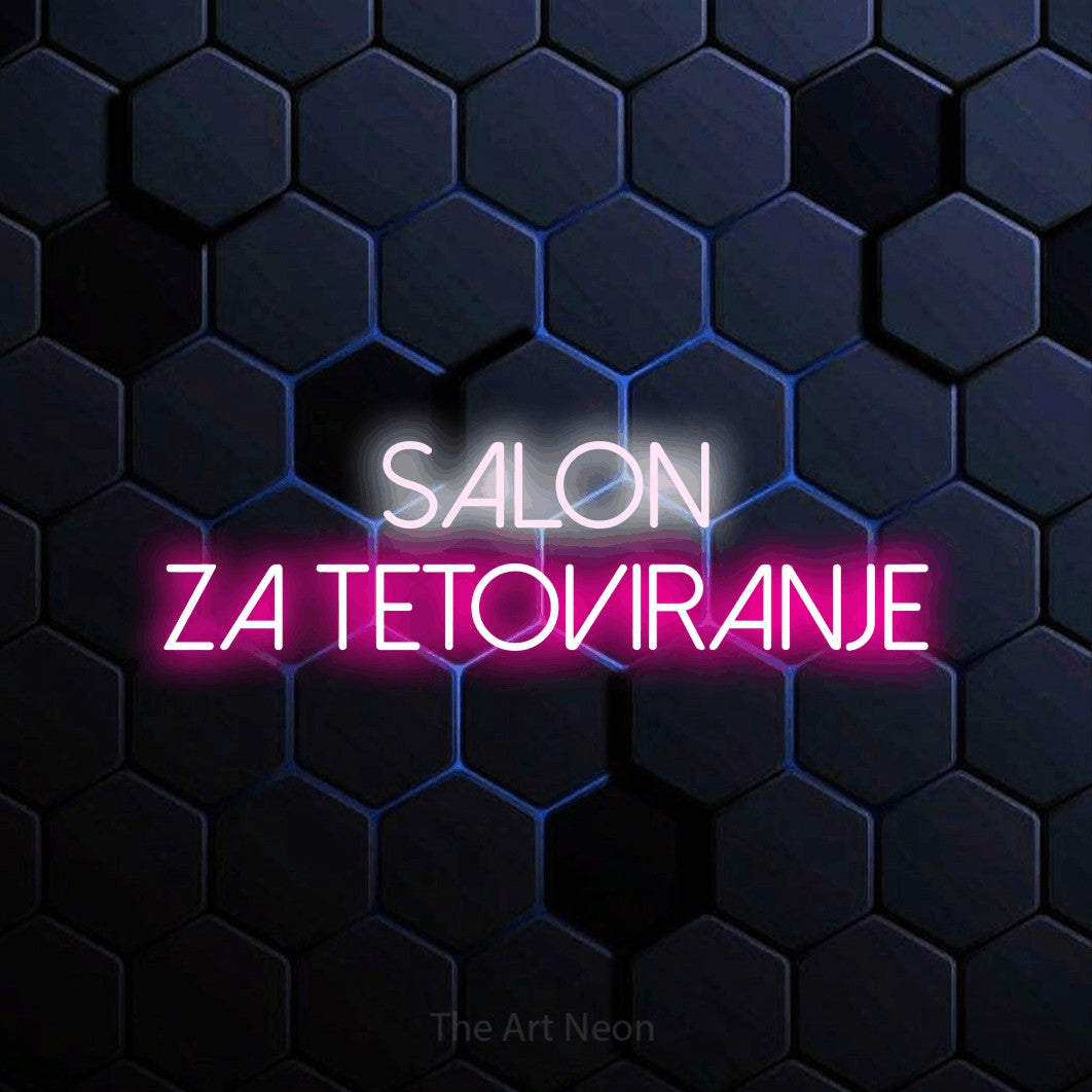 LED neon sign reading “Salon za Tetoviranje”, arranged in two lines.