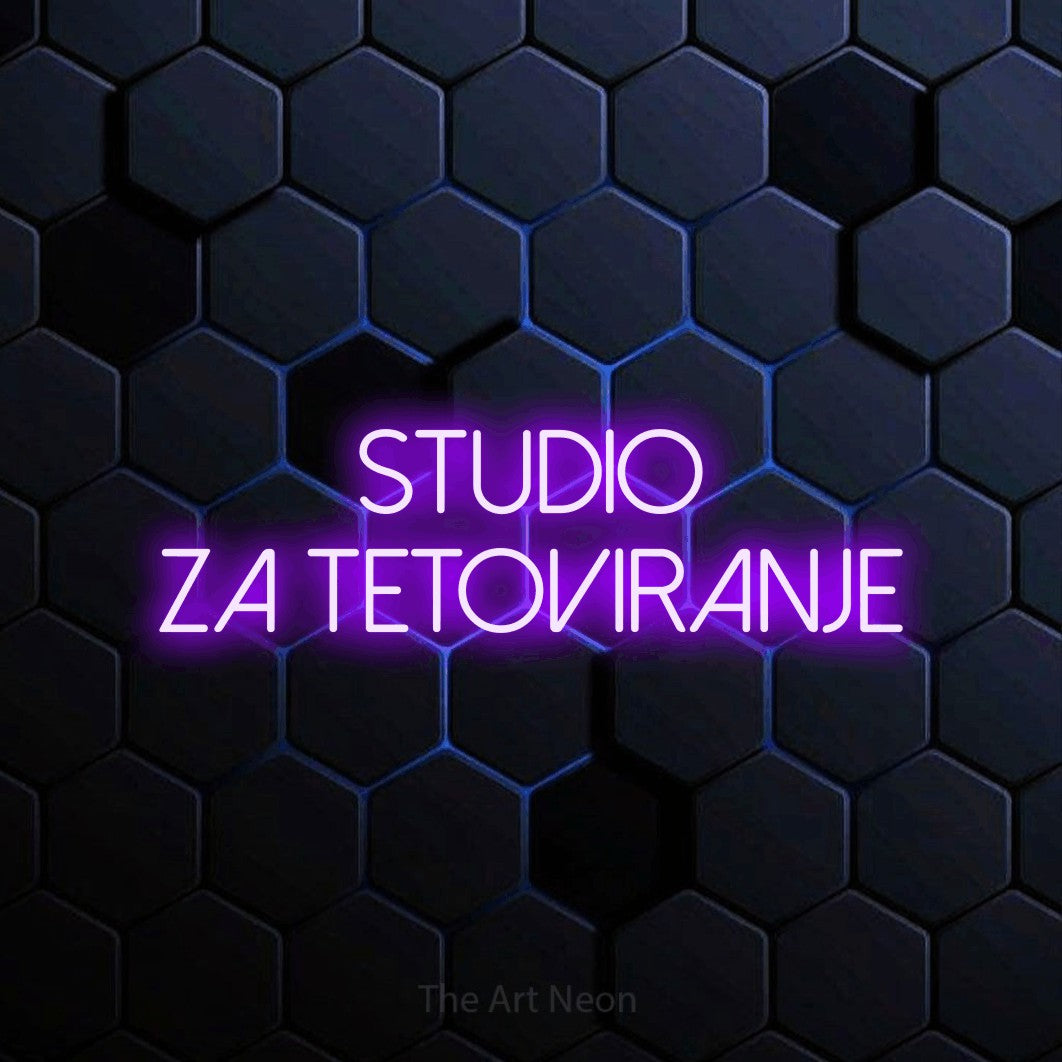 LED neon sign reading “Studio za Tetoviranje”, arranged in two lines.
