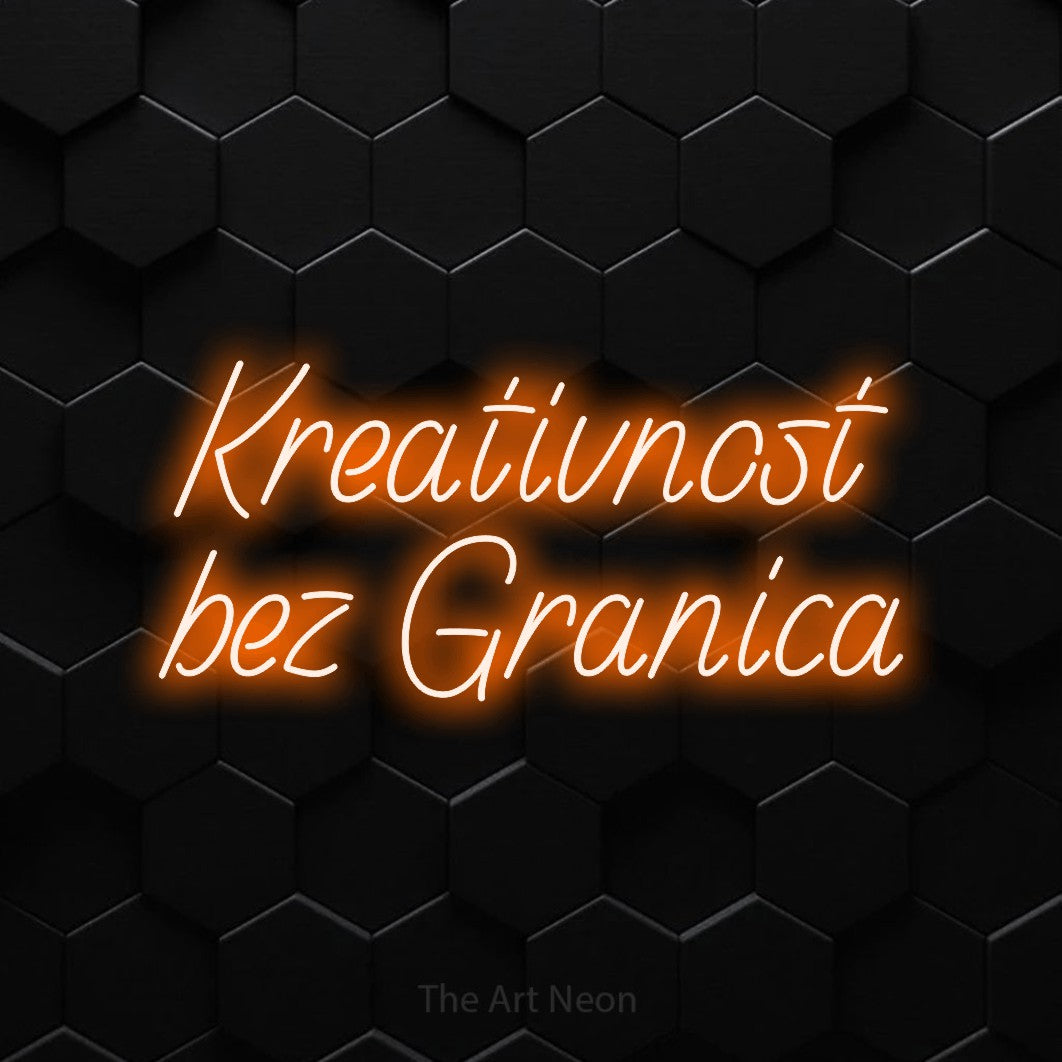 LED neon sign reading “Kreativnost bez Granica”, arranged in two lines.