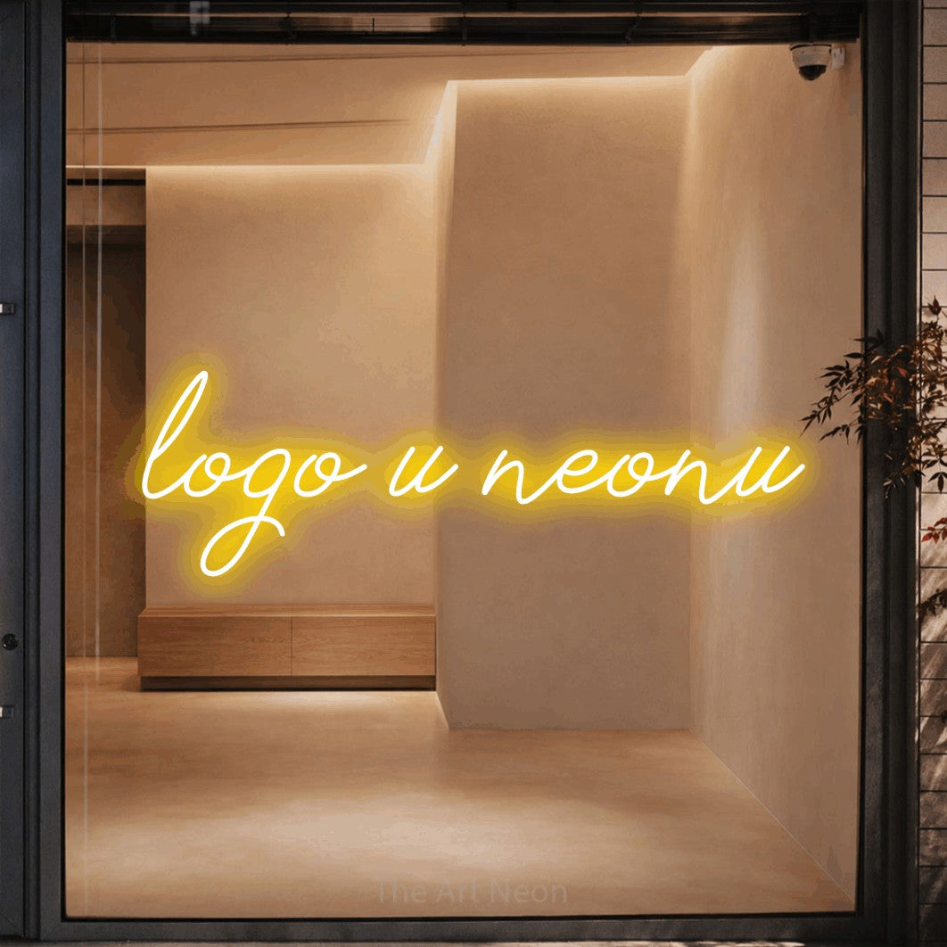 LED neon sign reading “logo u neonu”, arranged in a single line.