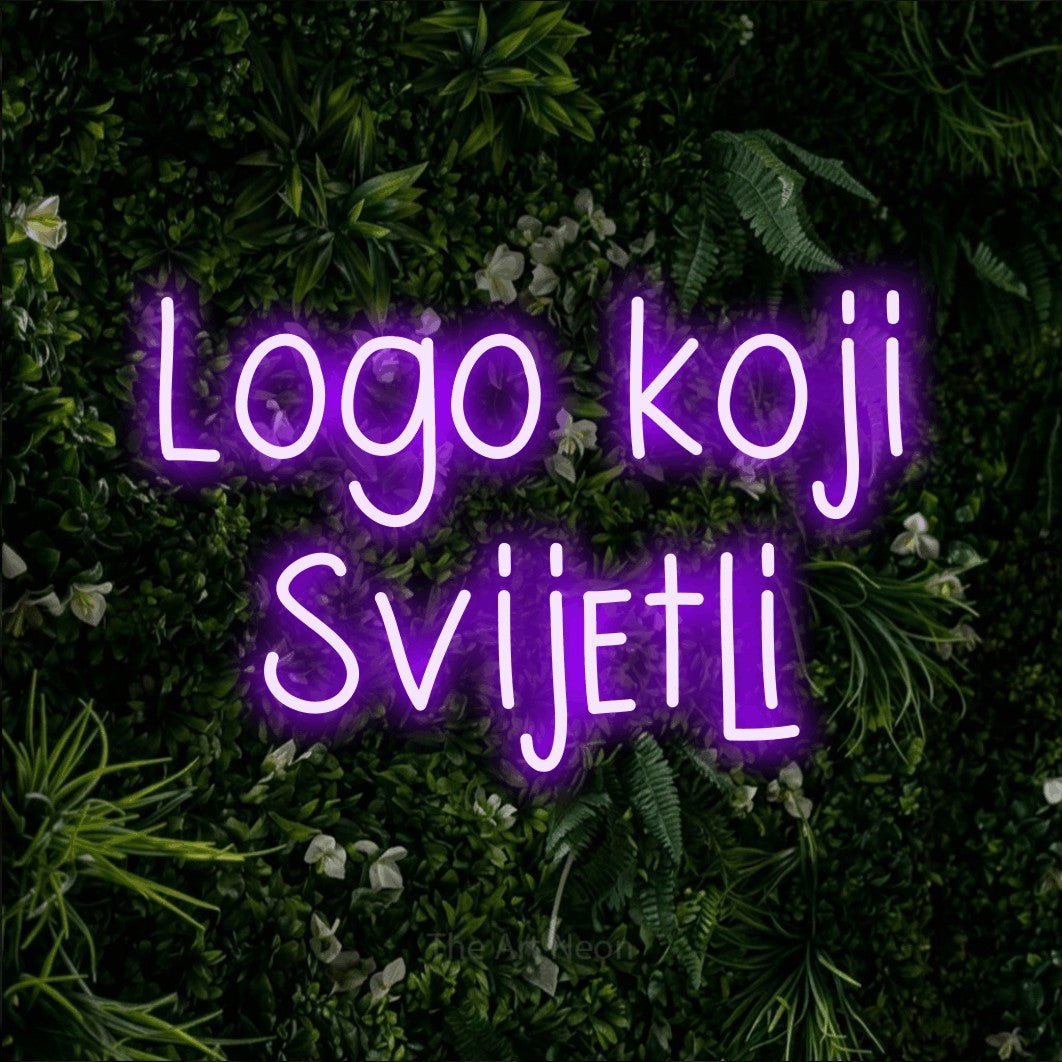 LED neon sign reading “Logo koji Svijetli”, arranged in two lines.