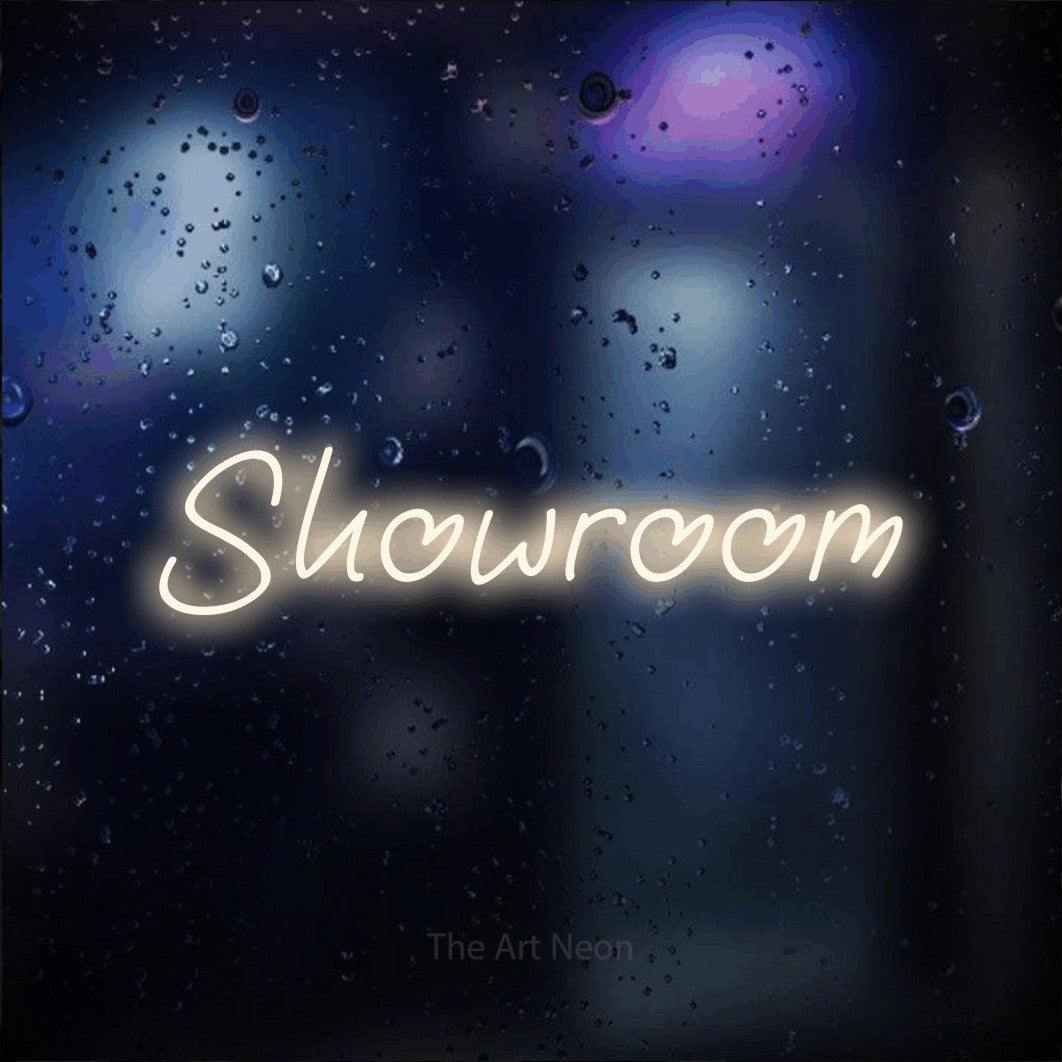 LED neon sign reading “Showroom”, arranged in a single line.