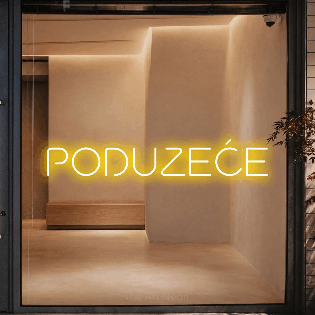 LED neon sign reading “PODUZEĆE”, arranged in a single line.