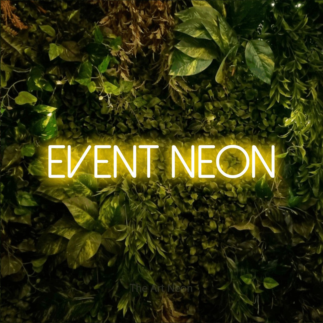 LED neon sign reading “event neon”, arranged in a single line.