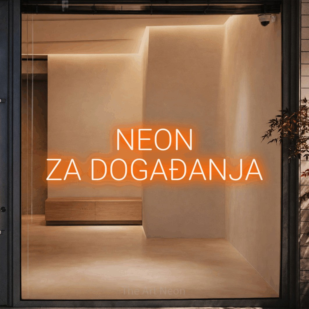LED neon sign reading “NEON ZA DOGAĐANJA”, arranged in two lines.