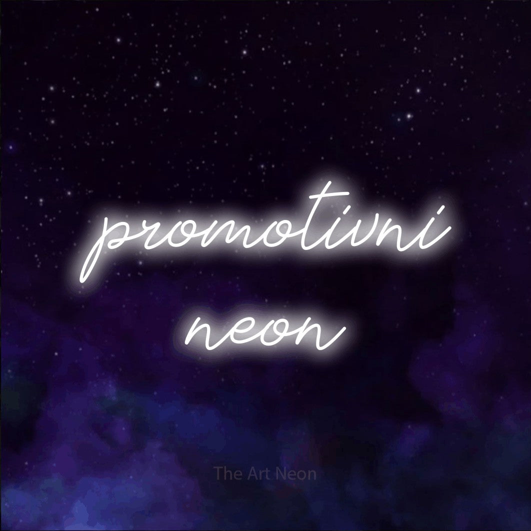 LED neon sign reading “promotivni neon”, arranged in two lines.
