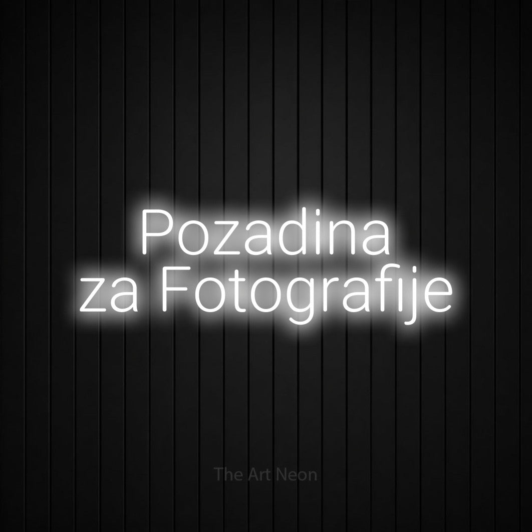 LED neon sign reading “Pozadina za Fotografije”, arranged in two lines.