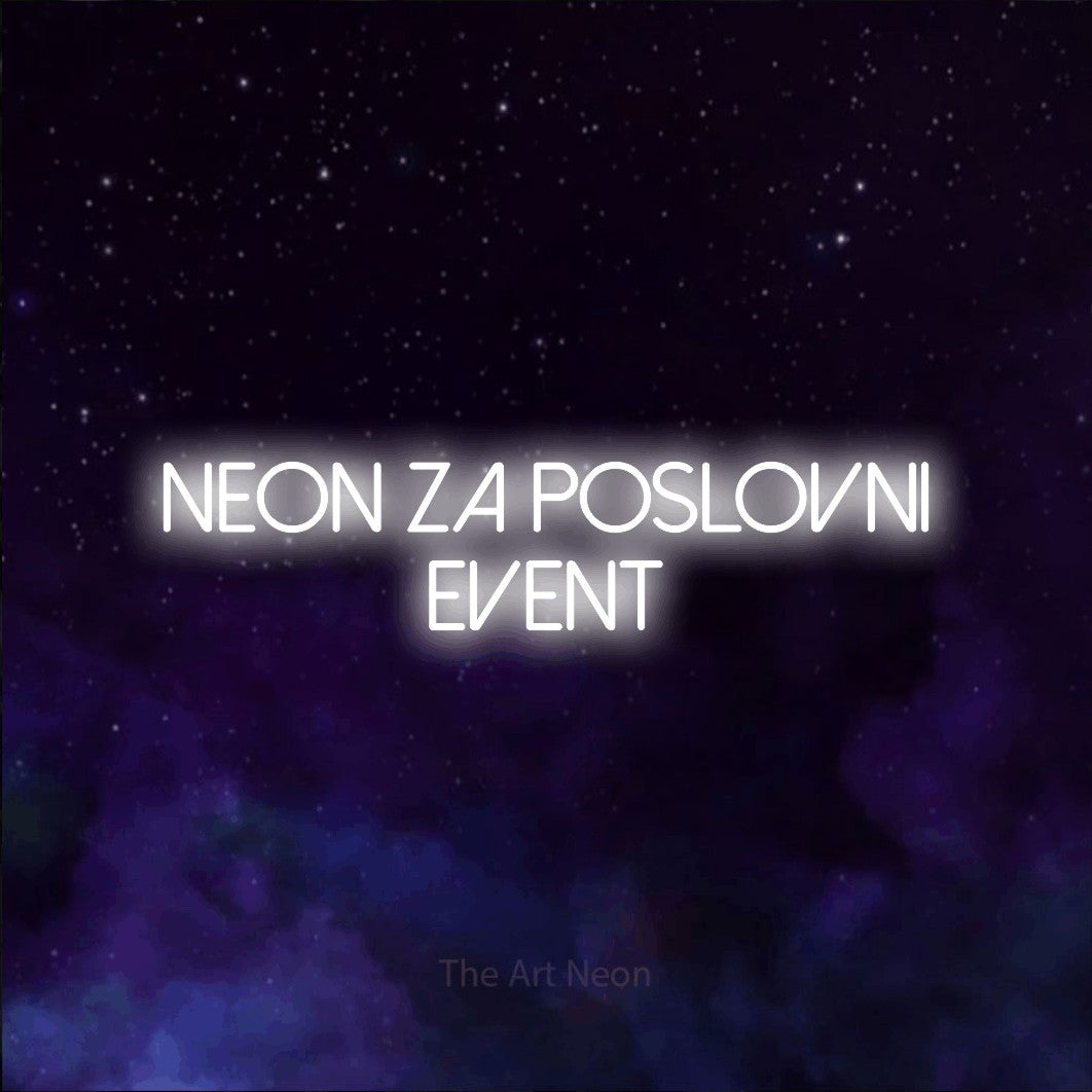 LED neon sign reading “Neon za Poslovni Event”, arranged in two lines.