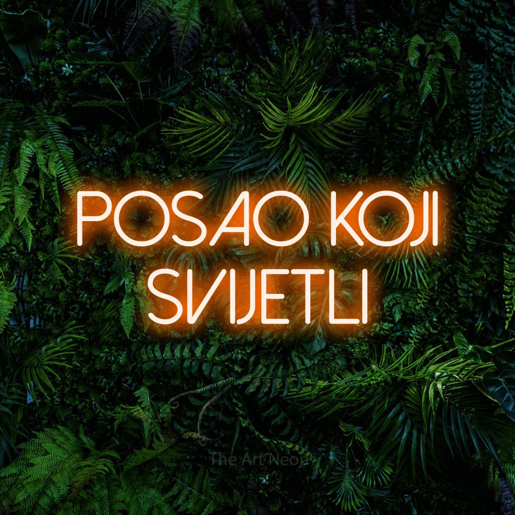 LED neon sign reading “POSAO koji svijetli”, arranged in two lines.
