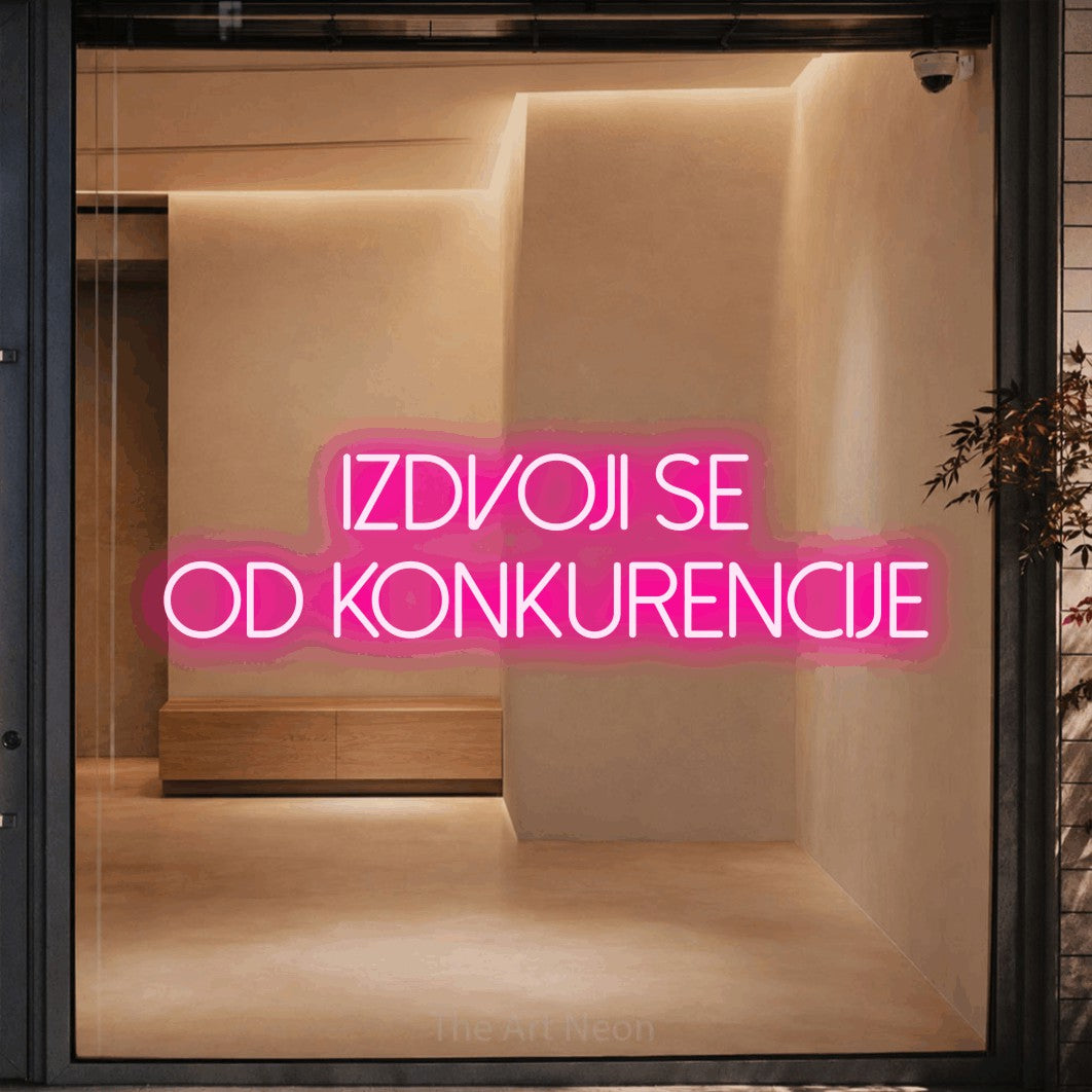 LED neon sign reading “IZDVOJI SE OD KONKURENCIJE”, arranged in two lines.
