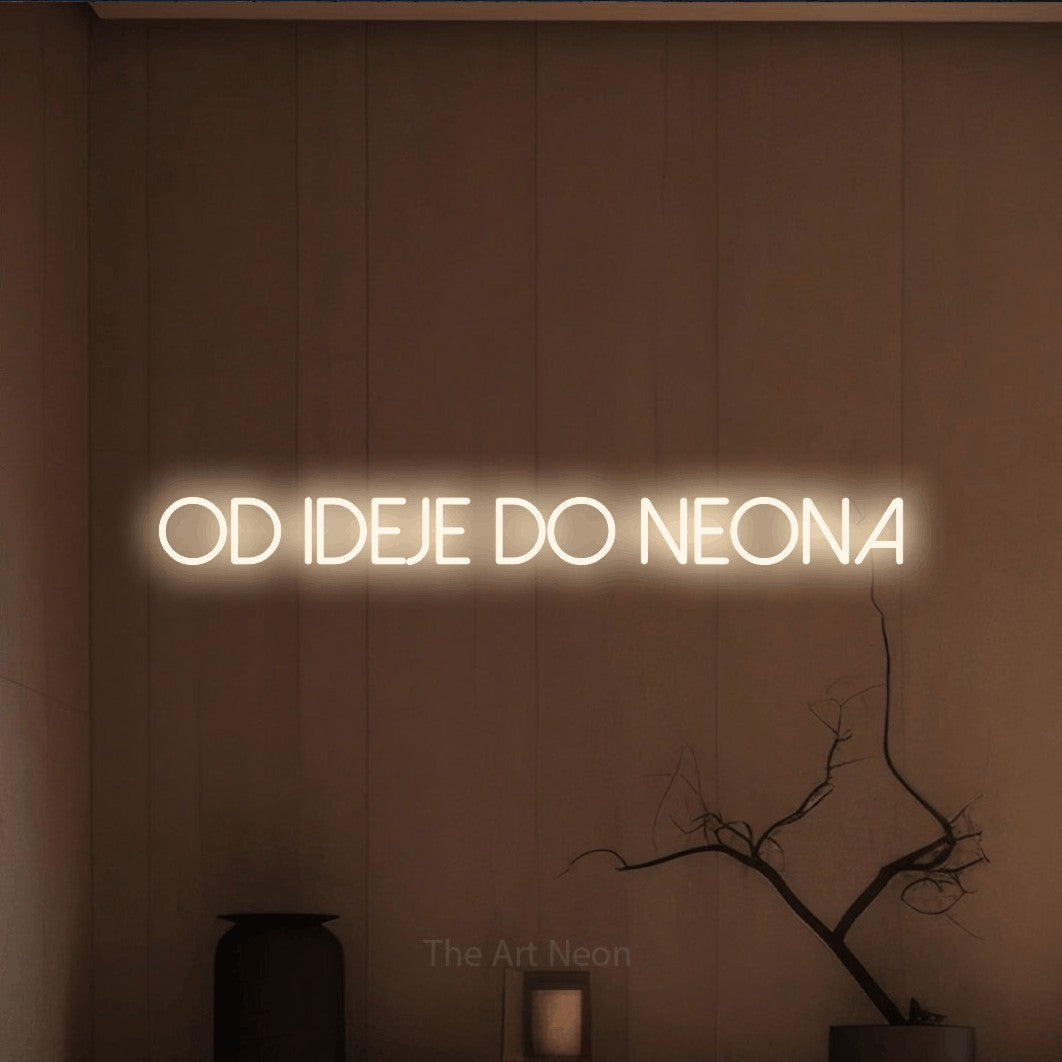 LED neon sign reading “od ideje do neona”, arranged in a single line.