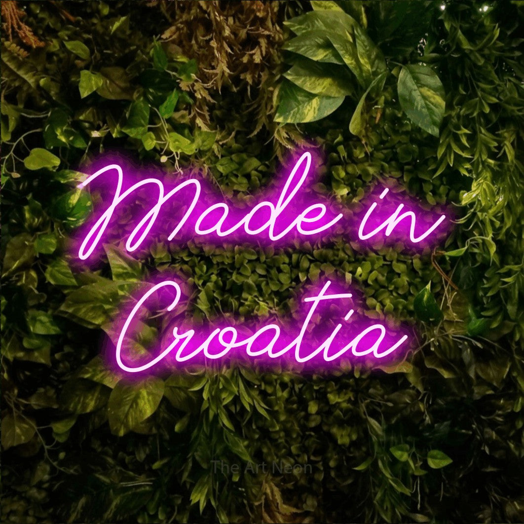 LED neon sign reading “Made in Croatia”, arranged in two lines.