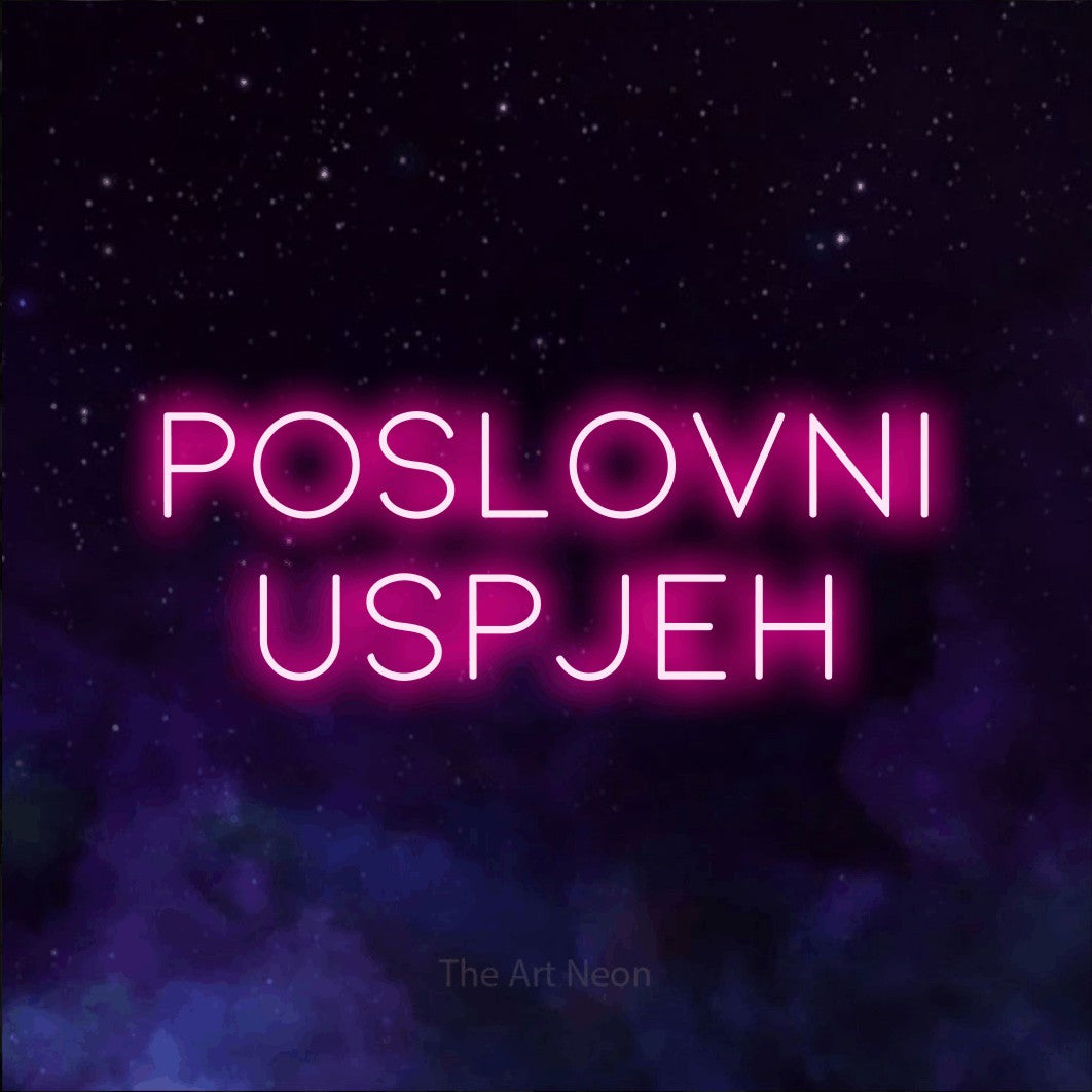LED neon sign reading “Poslovni Uspjeh”, arranged in two lines.