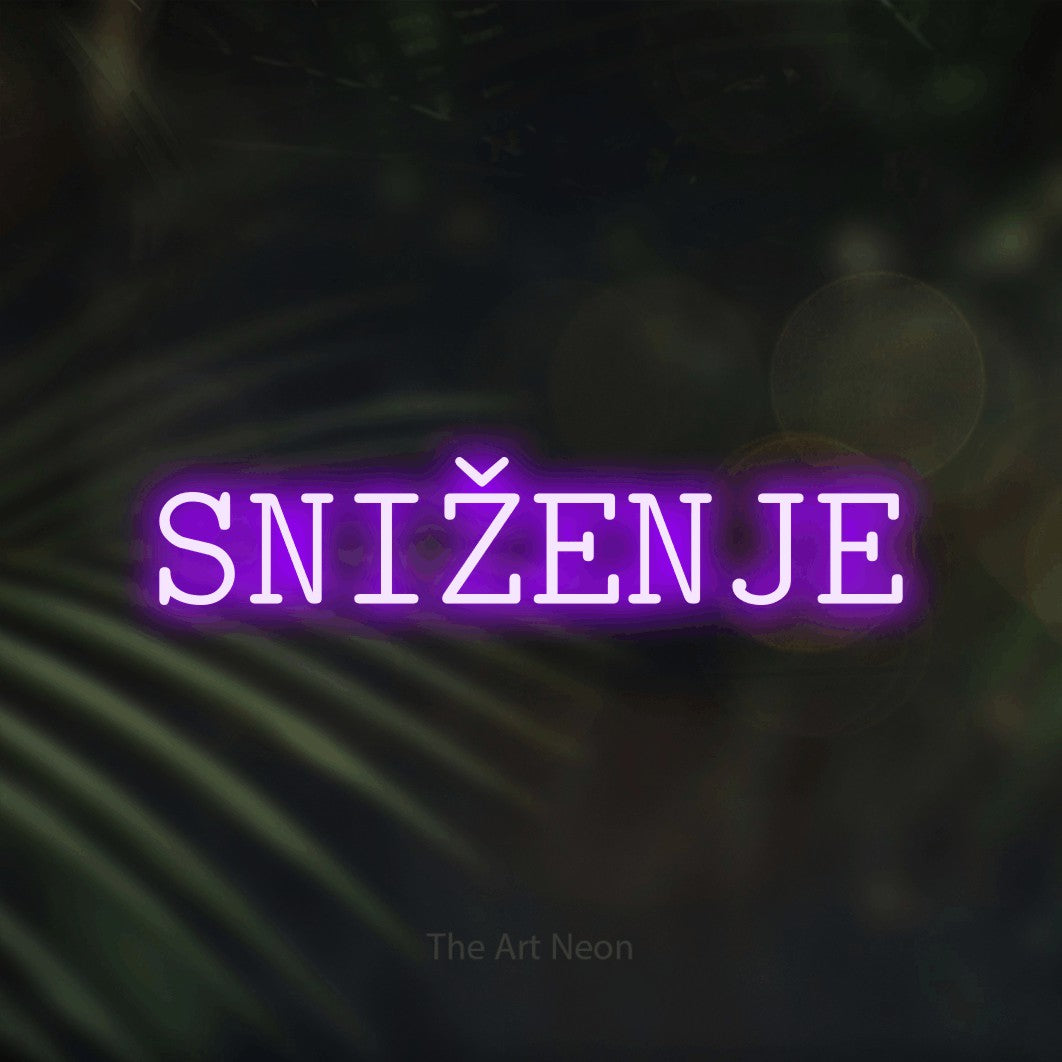 LED neon sign reading “SNIŽENJE”, arranged in a single line.