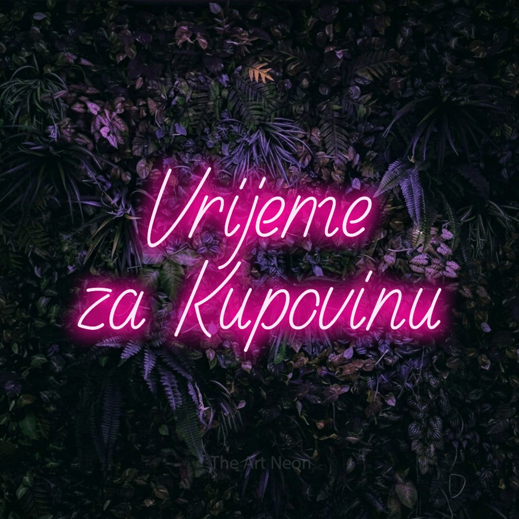 LED neon sign reading “Vrijeme za Kupovinu”, arranged in two lines.