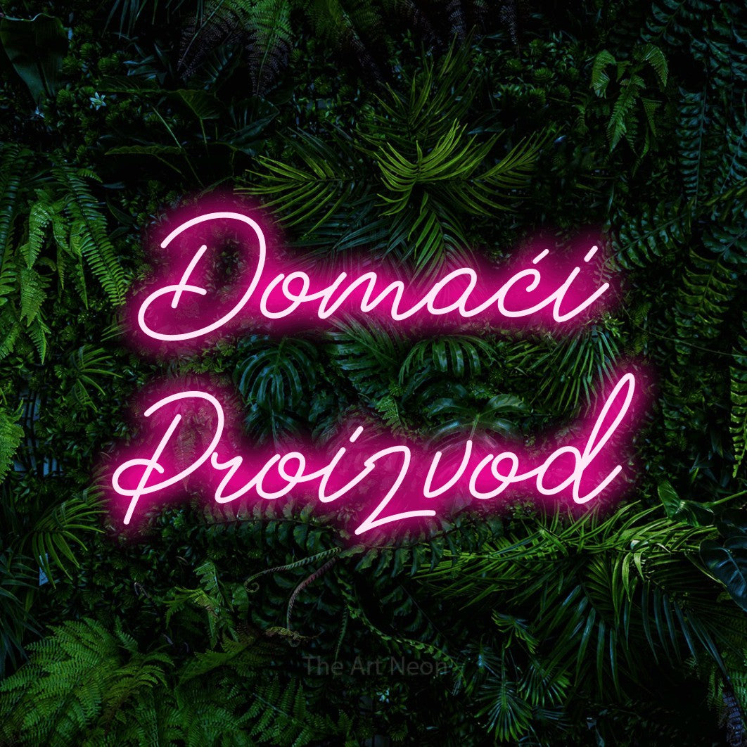 LED neon sign reading “Domaći Proizvod”, arranged in two lines.