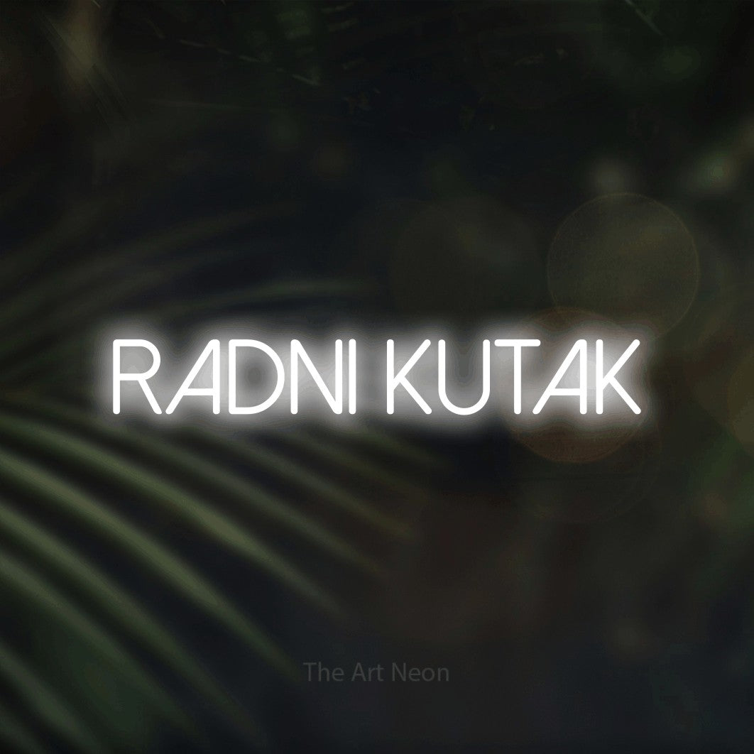LED neon sign reading “RADNI kutak”, arranged in a single line.