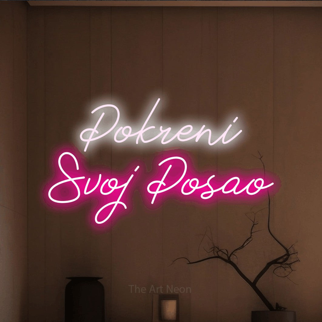 LED neon sign reading “Pokreni Svoj Posao”, arranged in two lines.