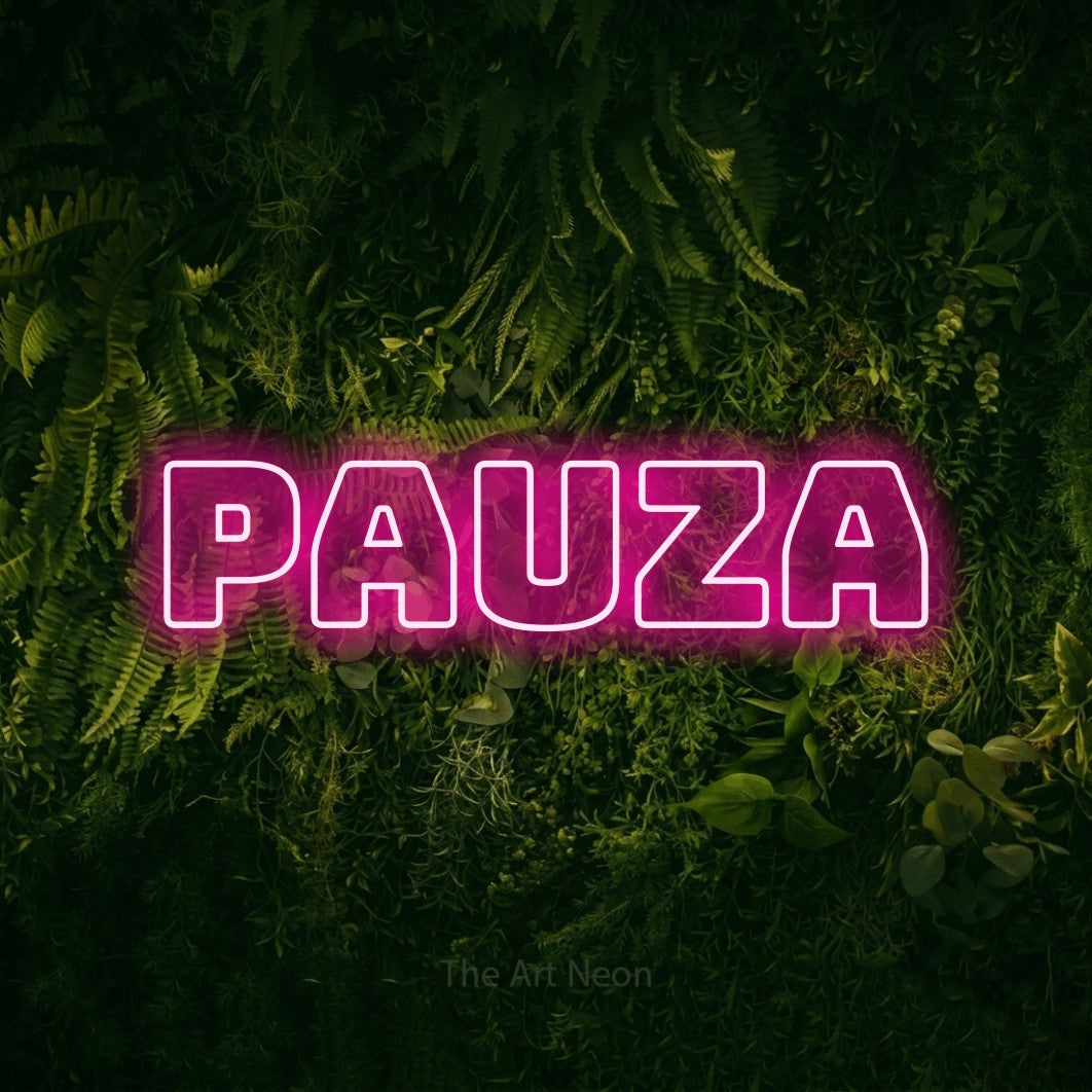 LED neon sign reading “Pauza”, arranged in a single line.