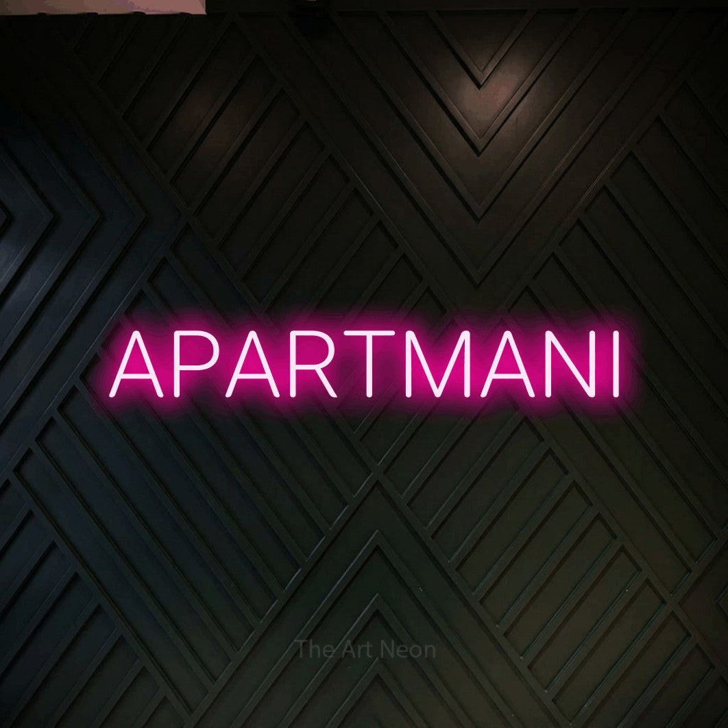 LED neon sign reading “APARTMANI”, arranged in a single line.