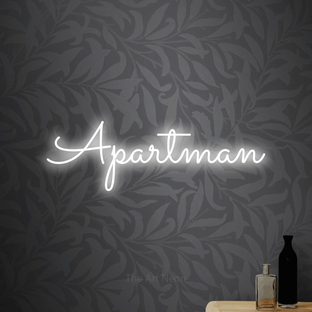 LED neon sign reading “Apartman”, arranged in a single line.