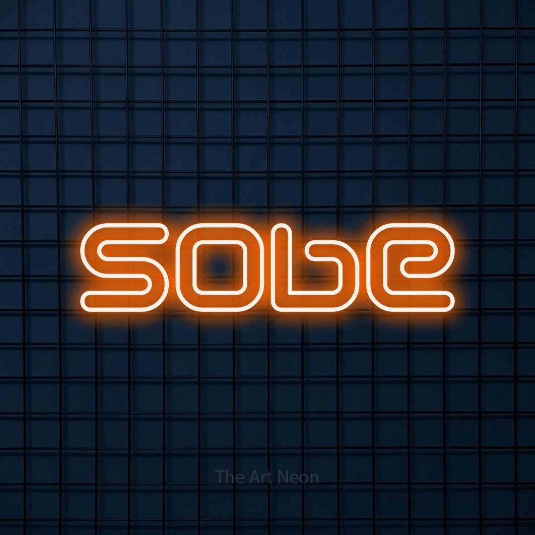 LED neon sign reading “sobe”, arranged in a single line.