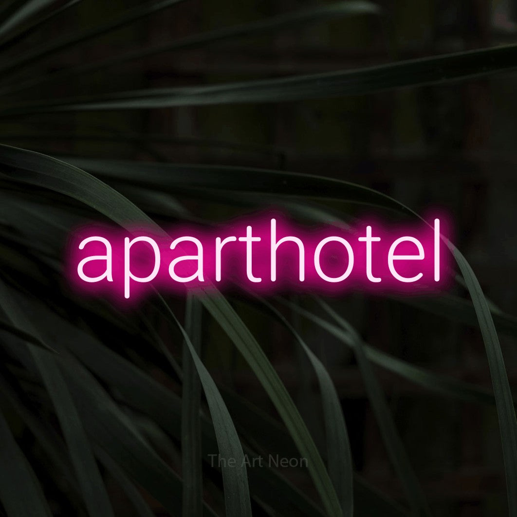 LED neon sign reading “aparthotel”, arranged in a single line.
