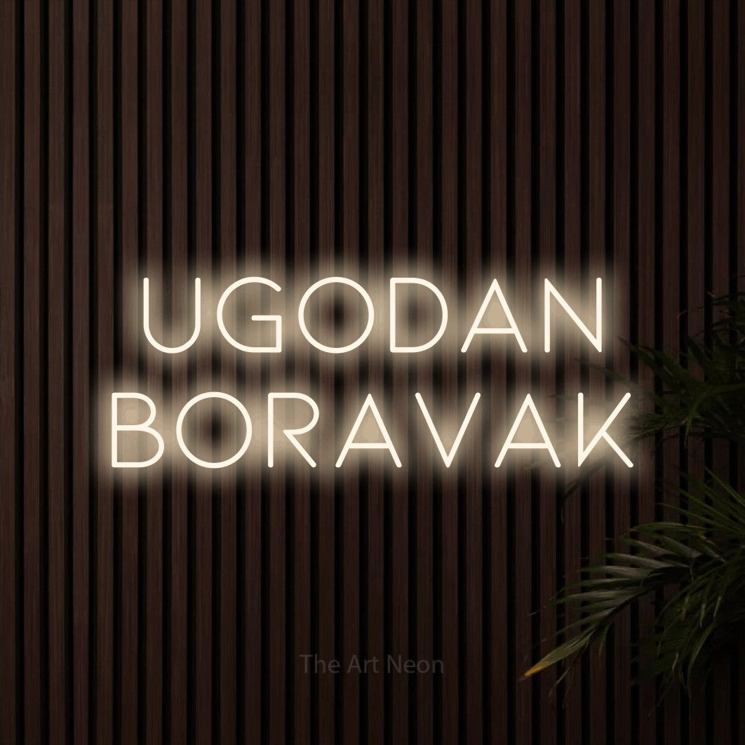 LED neon sign reading “ugodan boravak”, arranged in two lines.