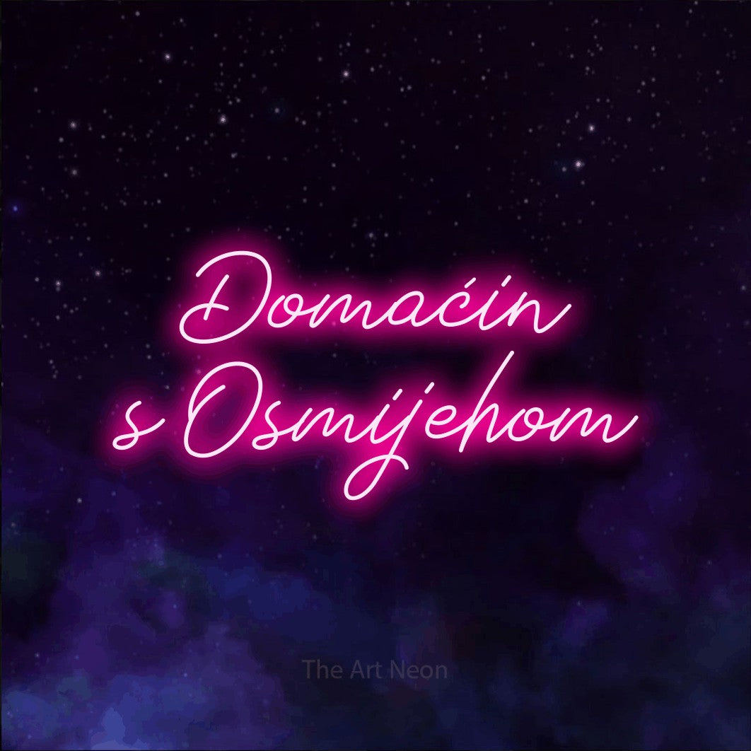 LED neon sign reading “Domaćin s Osmijehom”, arranged in two lines.