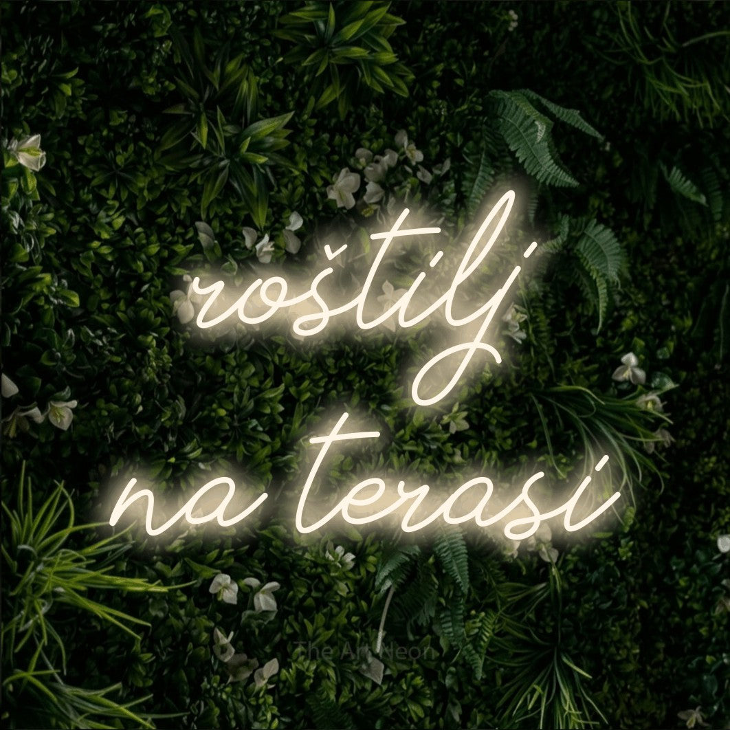 LED neon sign reading “roštilj na terasi”, arranged in two lines.