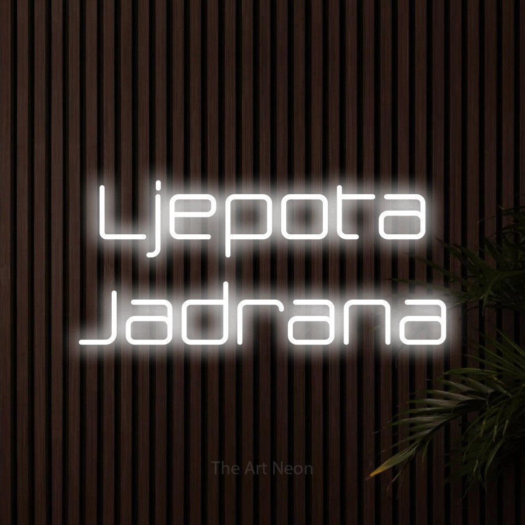 LED neon sign reading “Ljepota Jadrana”, arranged in two lines.
