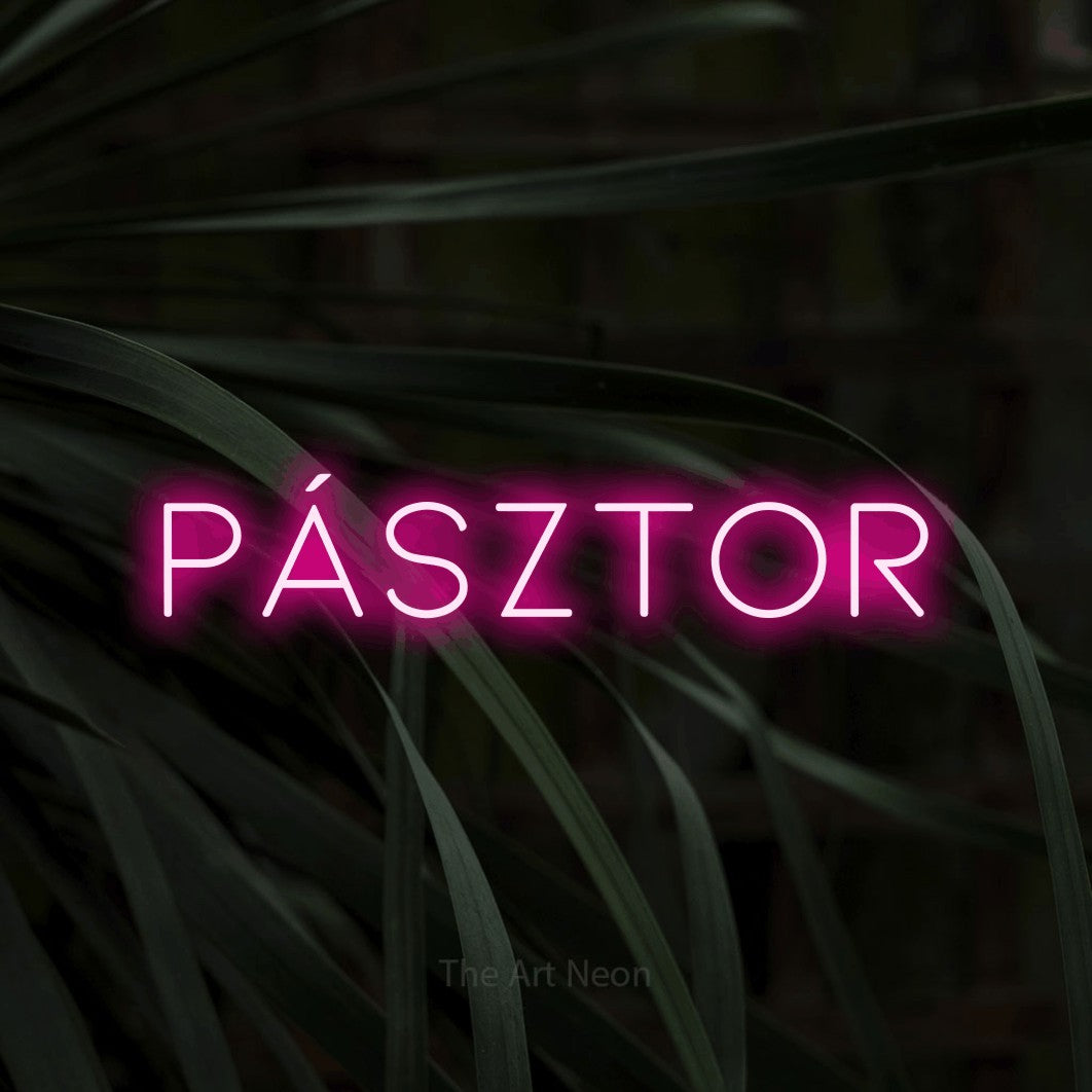 LED neon sign reading “Pásztor”, arranged in a single line.