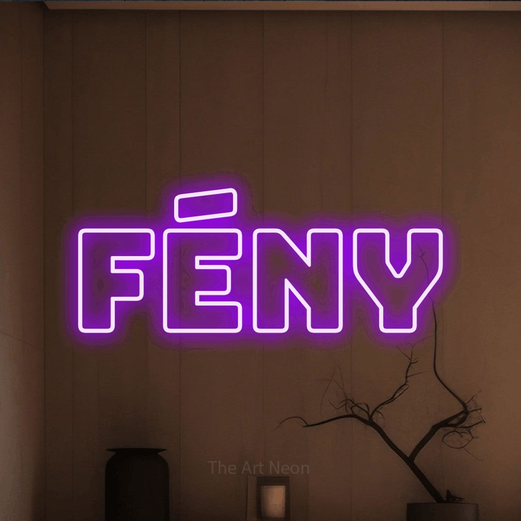 LED neon sign reading “fény”, arranged in a single line.