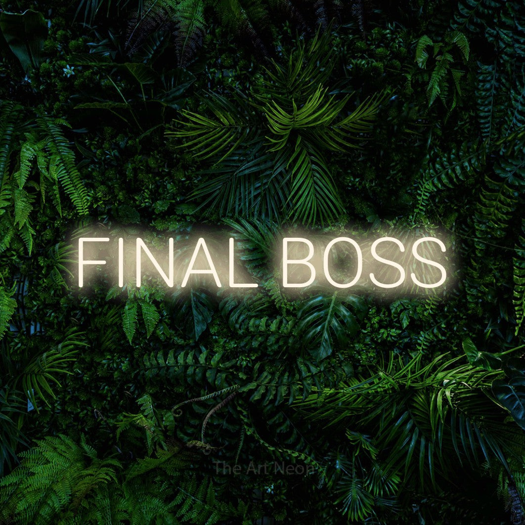 LED neon sign reading “FINAL BOSS”, arranged in a single line.