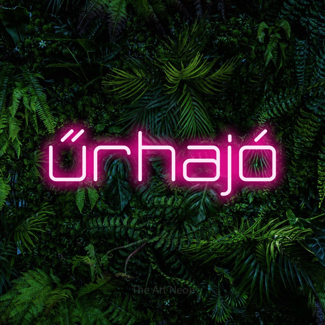 LED neon sign reading “űrhajó”, arranged in a single line.
