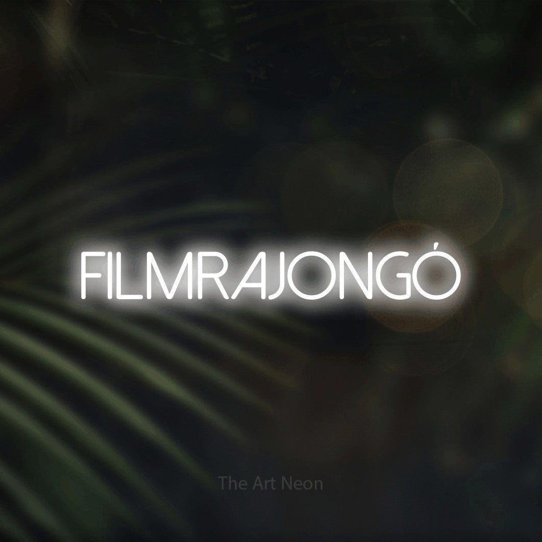 LED neon sign reading “FILMRAJONGÓ”, arranged in a single line.