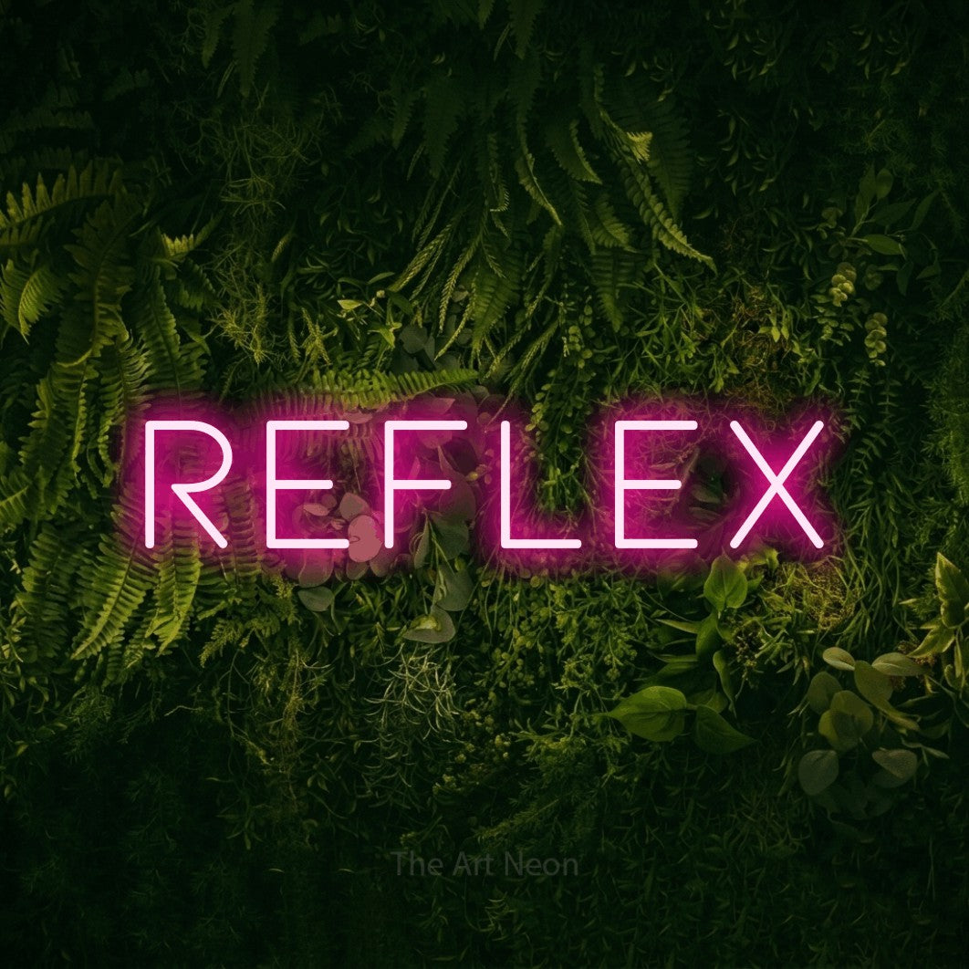 LED neon sign reading “REFLEX”, arranged in a single line.