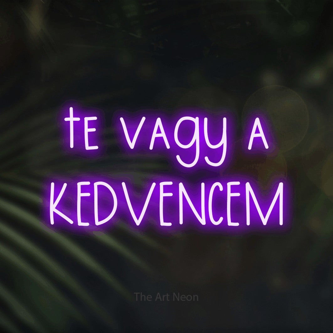 LED neon sign reading “te vagy a KEDVENCEM”, arranged in two lines.