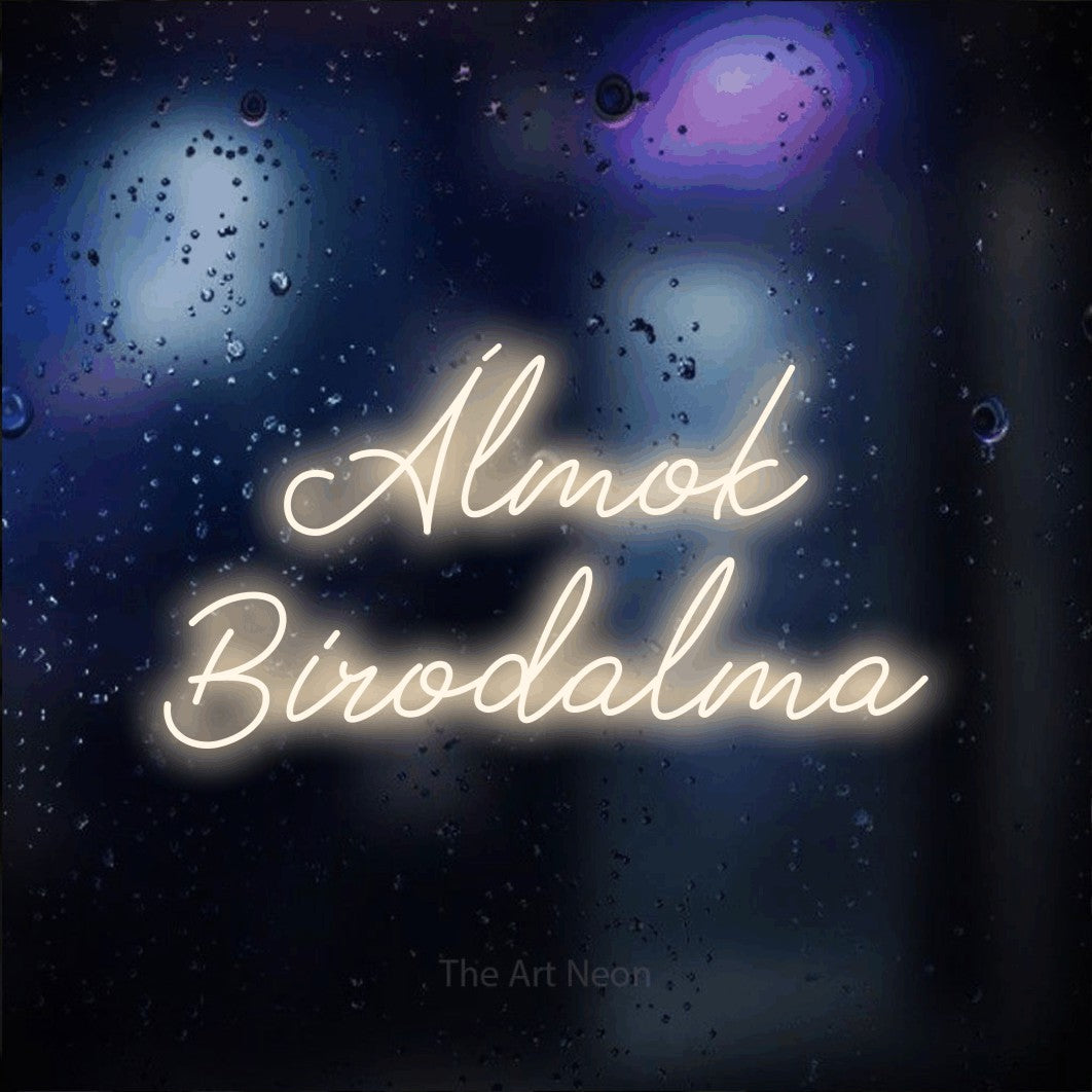 LED neon sign reading “Álmok Birodalma”, arranged in two lines.