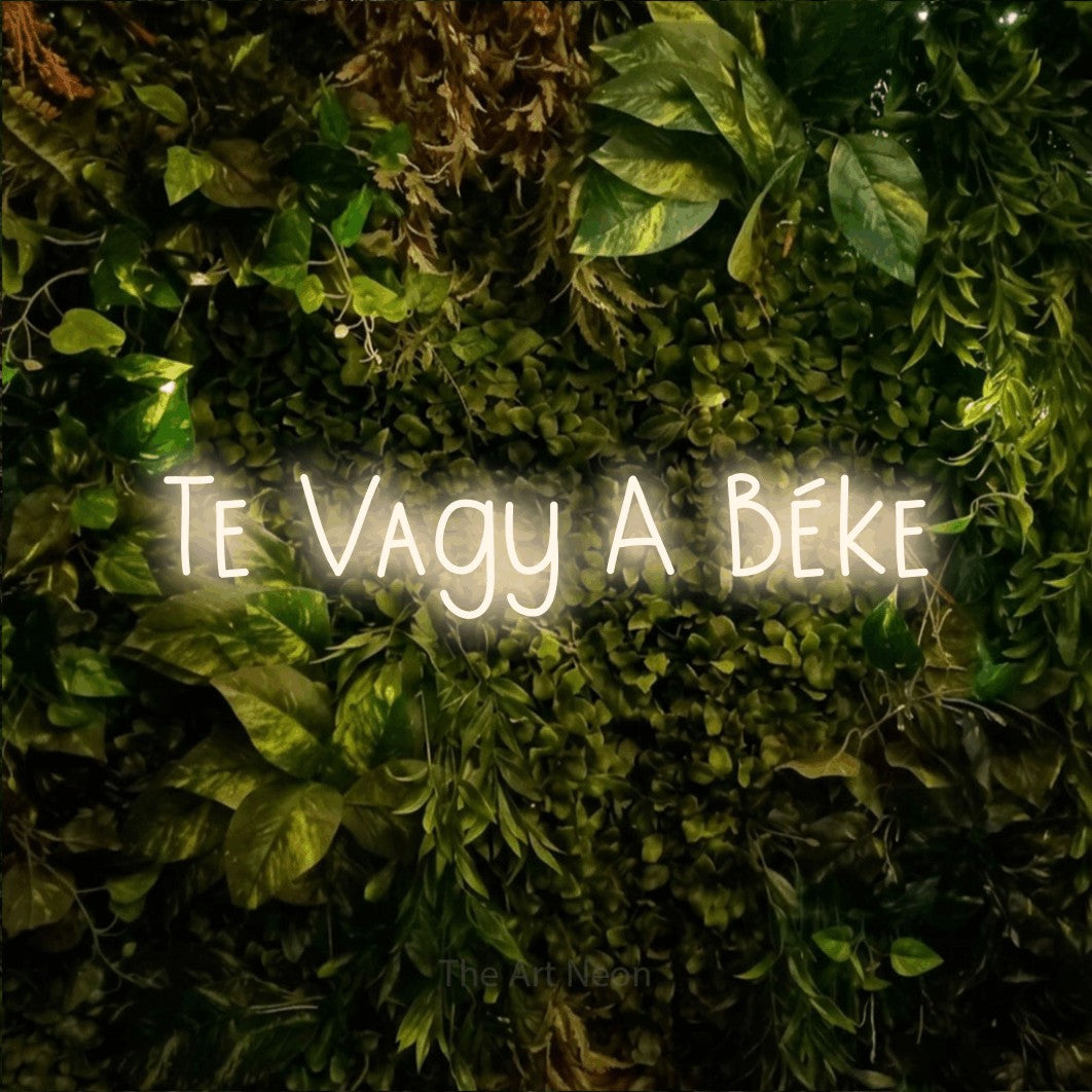 LED neon sign reading “Te Vagy A Béke”, arranged in a single line.
